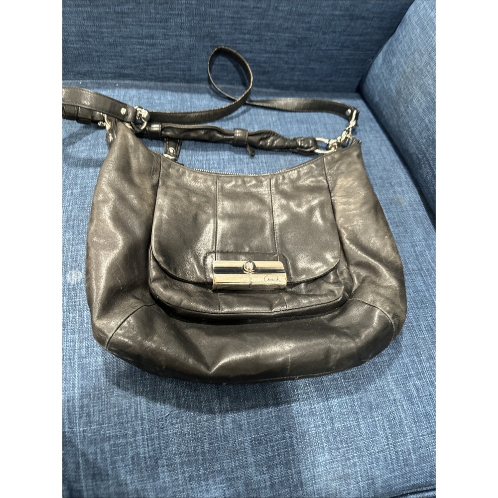 Coach Leather Shoulder Bag Kristin Purse Black Hobo Style w/ Silver Lock